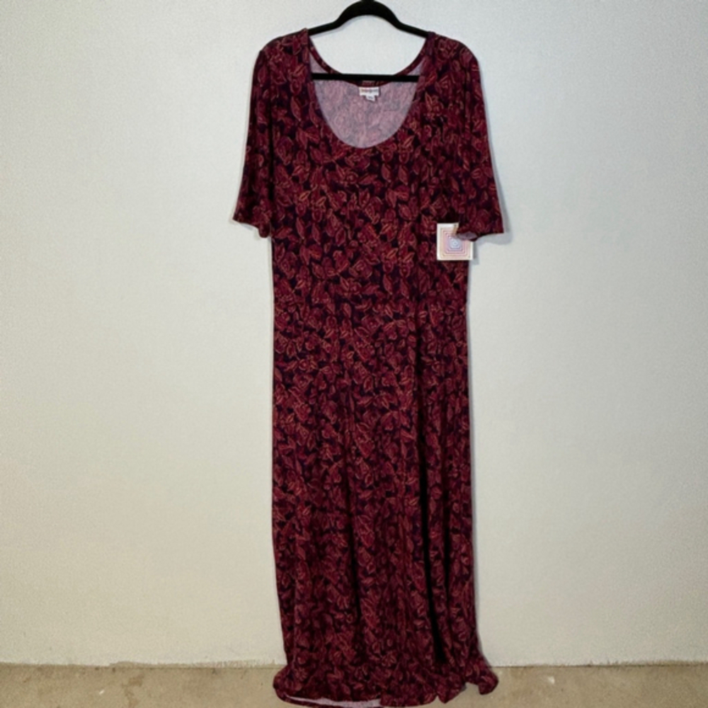 Lularoe Ana Dress Women’s 3XL Burgundy Pink Floral Maxi Short Sleeve NWT